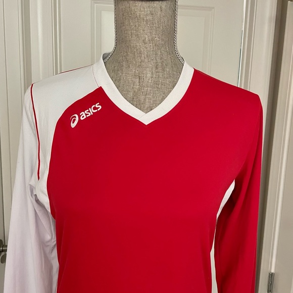 ASICS Ladies’ Red & White Long Sleeve Activewear Dri Fit Top Size Medium - Picture 2 of 5